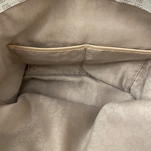 MK Cream and Tan Midsize Logo Tote - Picture 6 of 7